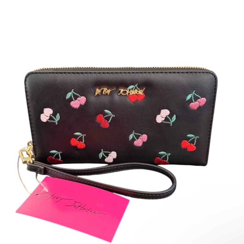 NEW Betsey Johnson Black Wallet with Cherry Embroidery